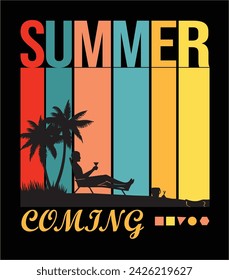 Summer Coming T Shirt Design, Vector, Beach 