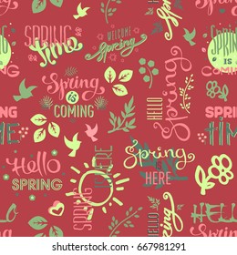 Summer coming time lettering text typography art hand drawn nature vacation travel quote vector illustration seamless pattern background