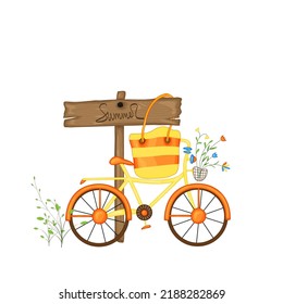 Summer composition with a bicycle. Cartoon style. Vector illustration.