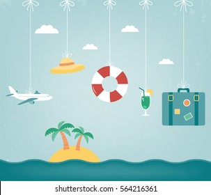 Summer composition with flat design icons. Summer background. Vector 