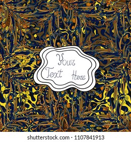 Summer composition. Seamless Vector illustration. Flat lay, top view,. Frame made of autumn colorful leaves on blue, brown and black background.