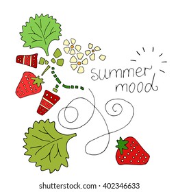 Summer composition with strawberries on white background.