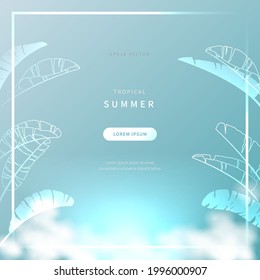 summer concept banner composed of exotic leaves. jungle botanical style background with tropical color illustration. hot season design for web page, book, editorial, promotion. vector of eps version10