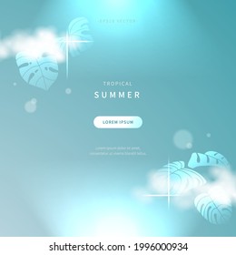 banner de concepto de verano compuesto de hojas exóticas. fondo de estilo botánico jungla con ilustración de color tropical. diseño de temporada caliente para página web, libro, editorial, promoción. vector de eps versión10