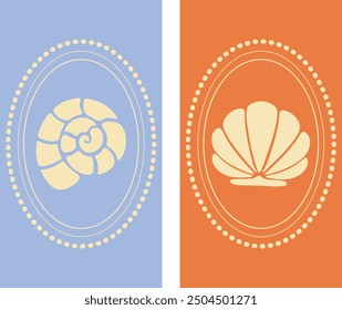 Concepto de verano, concepto de Bridgerton, conchas lindas, Vector de Fondo de pantalla. Fondo de pantalla telefónico, Ilustración vectorial. Fondo de verano de moda.	