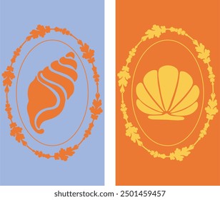 Summer concept, Cute shells, Wallpaper vector. Phone wallpaper, Vector illustration. Trendy summer background.	
