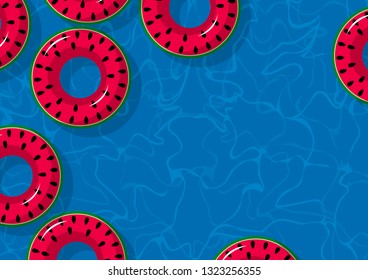 Summer concept design of inflatable watermelon in swimming pool with copy space vector illustration