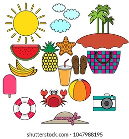 Summer concept. Flat icons isolated on white background. Vector illustration