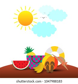 Summer concept. Flat icons with place for text. Vector illustration