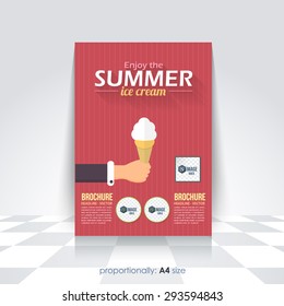 Summer Concept Flyer, Brochure Design Template. Ice Cream Hold Hands Illustration