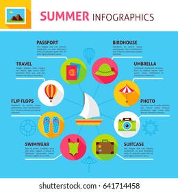 Summer Concept Infographics. Flat Design Vector Illustration of Sea Leisure.