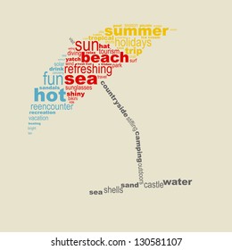 Summer concept made with words drawing a beach sunhat