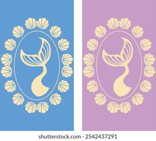 Summer concept, mermaid tail set. Wallpaper vector. Phone wallpaper, Vector illustration. Trendy background.