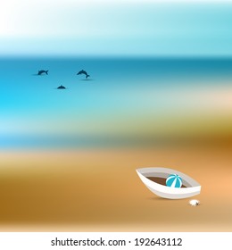 Summer concept. Ocean bluer beach background. Vector painting.