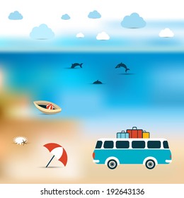 Summer concept. Ocean bluer beach background. Vector painting.