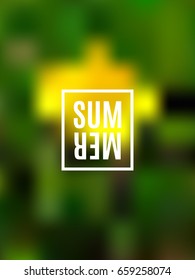 Summer concept on blurry background with white frame. Vector card