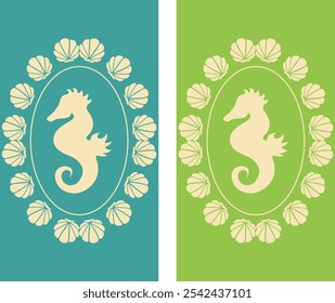 Summer concept, Seahorse set. Wallpaper vector. Phone wallpaper, Vector illustration. Trendy background.