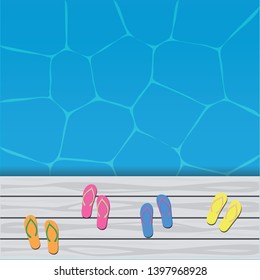 Summer concept. Swimming pool with Flip-flop