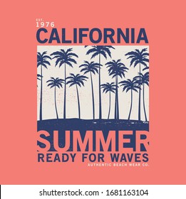 summer concept tee print design as vector with palms drawn