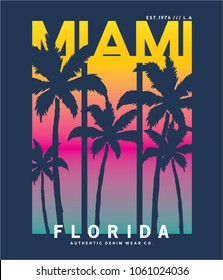 summer concept tee print vector design with typo and palms