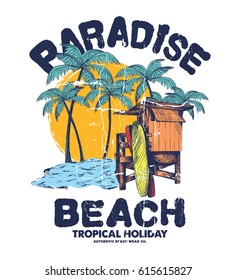 summer concept tee print vector design with palm trees