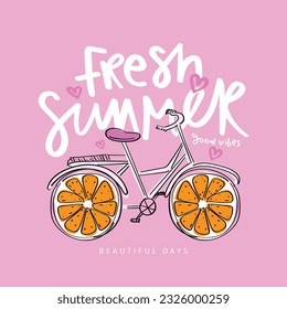 Tipografía conceptual de verano, dibujo en bicicleta. Diseño de ilustraciones vectoriales para gráficos de moda, camisetas, impresiones, afiches, regalos, pegatinas.