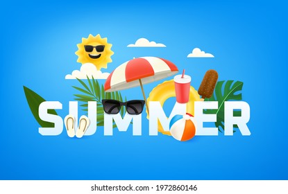 Summer concept. Vector illustration with 3d style icons
