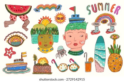 Ilustración vectorial de concepto de verano. Festiva junto al mar. acuarela.