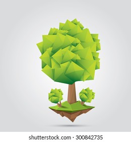 summer Conceptual polygonal geometric green tree. Abstract vector Illustration, low poly style. Stylized design element. Background design for banner, poster, flyer, cover, brochure. Logo design.