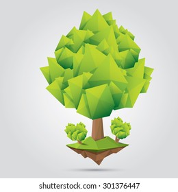 summer Conceptual polygonal geometric green tree. Abstract vector Illustration, low poly style. Stylized design element. Background design for banner, poster, flyer, cover, brochure. Logo design.