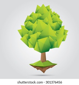 summer Conceptual polygonal geometric green tree. Abstract vector Illustration, low poly style. Stylized design element. Background design for banner, poster, flyer, cover, brochure. Logo design.