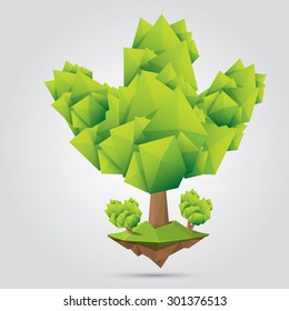 summer Conceptual polygonal geometric green tree. Abstract vector Illustration, low poly style. Stylized design element. Background design for banner, poster, flyer, cover, brochure. Logo design.