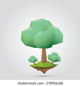 summer Conceptual polygonal geometric tree. Abstract vector Illustration, low poly style. Stylized design element. Background design for banner, poster, flyer, cover, brochure. Logo design.