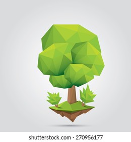 summer Conceptual polygonal geometric tree. Abstract vector Illustration, low poly style. Stylized design element. Background design for banner, poster, flyer, cover, brochure. Logo design.