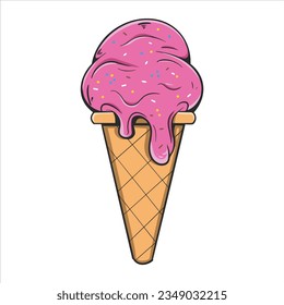 Summer Cone Ice Cream cartoon clipart vintage style for Sticker