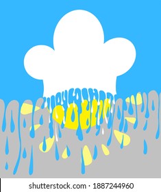 Summer cooking concept. The sun in a chef's hat - cloud, sky and rain. Copy space for your text. Layered eps10 vector illustration.