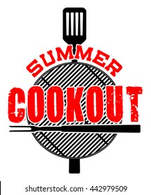 Summer Cookout Is An Illustration Of A Cookout Or Barbecue Design With A Grill Top, Spatula, Fork And Summer Cookout Text. Great For Cookout Or Barbecue Flyers, Invitations Or T-shirts.