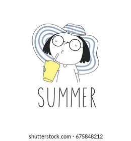 Summer cool card with cute girl