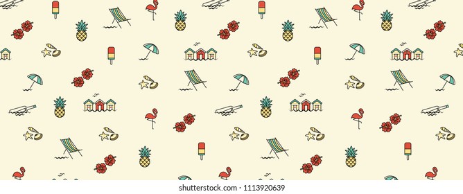 Summer cool pattern with seasonal line icons. Can use for print, decoration, fashion etc.