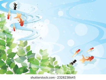Superficie de agua fría de verano y fondo de pez dorado