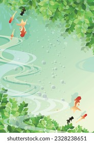Summer cool water surface and goldfish background