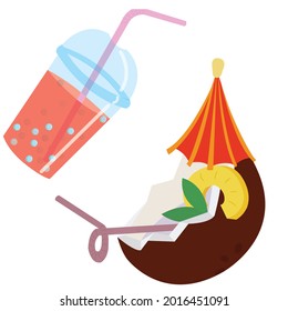 Summer cooling drinks on a white background. Seamless pattern. Vector stock illustration.