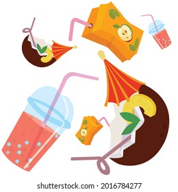 Summer cooling drinks on a white background. Seamless pattern. Vector stock illustration.