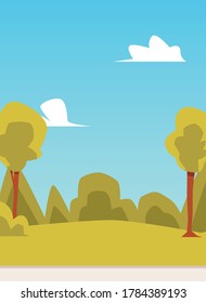 Summer countryside or forest with meadow and trees landscape design flat vector illustration. Sunny summer day nature background of poster banner template.