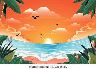 Summer Couple Travel Vector Illustration