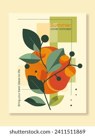 Concepto de cobertura veraniega con elegante ilustración vectópica de naranjas.Para folletos, pancartas, volantes, marcas y otros proyectos sobre el medio ambiente y la salvación del planeta.