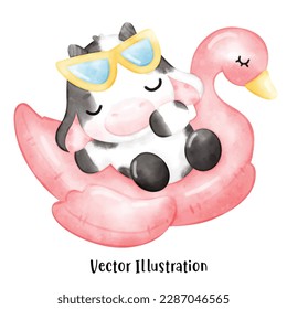 Summer Cow, Cow Vector illustration, Watercolor Cow, summer illustration, cute cow