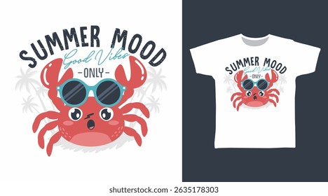 Summer crab hand drawn illustration vector, ready for print on t-shirt and other uses.