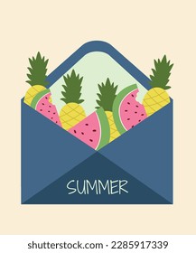 Sobre de canto de verano con sandía y piña