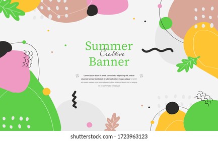 Summer creative abstract green banner with place for text. Hand made doodle colorful geometric vector backgrounds perfect for web and application design, banners, posters, advertising and more